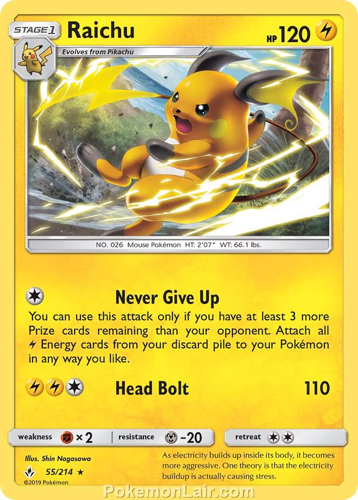 2019 Pokemon Trading Card Game Unbroken Bonds Set – 55 Raichu