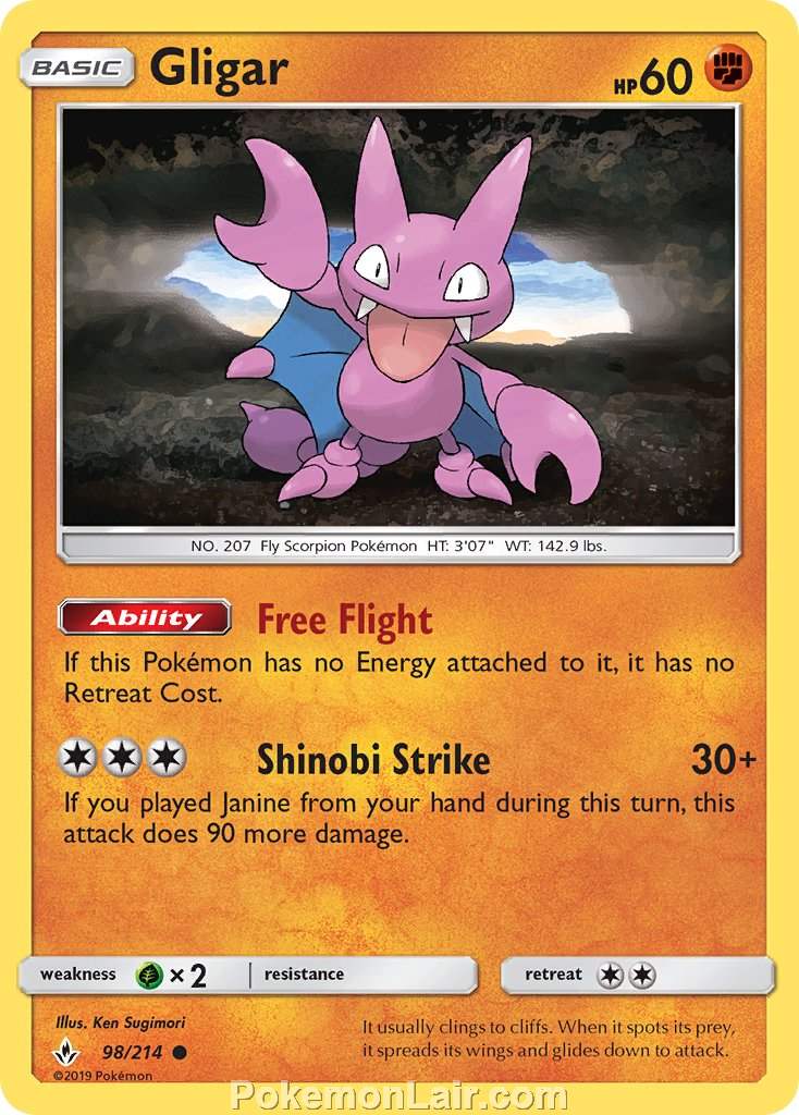 2019 Pokemon Trading Card Game Unbroken Bonds Set – 98 Gligar