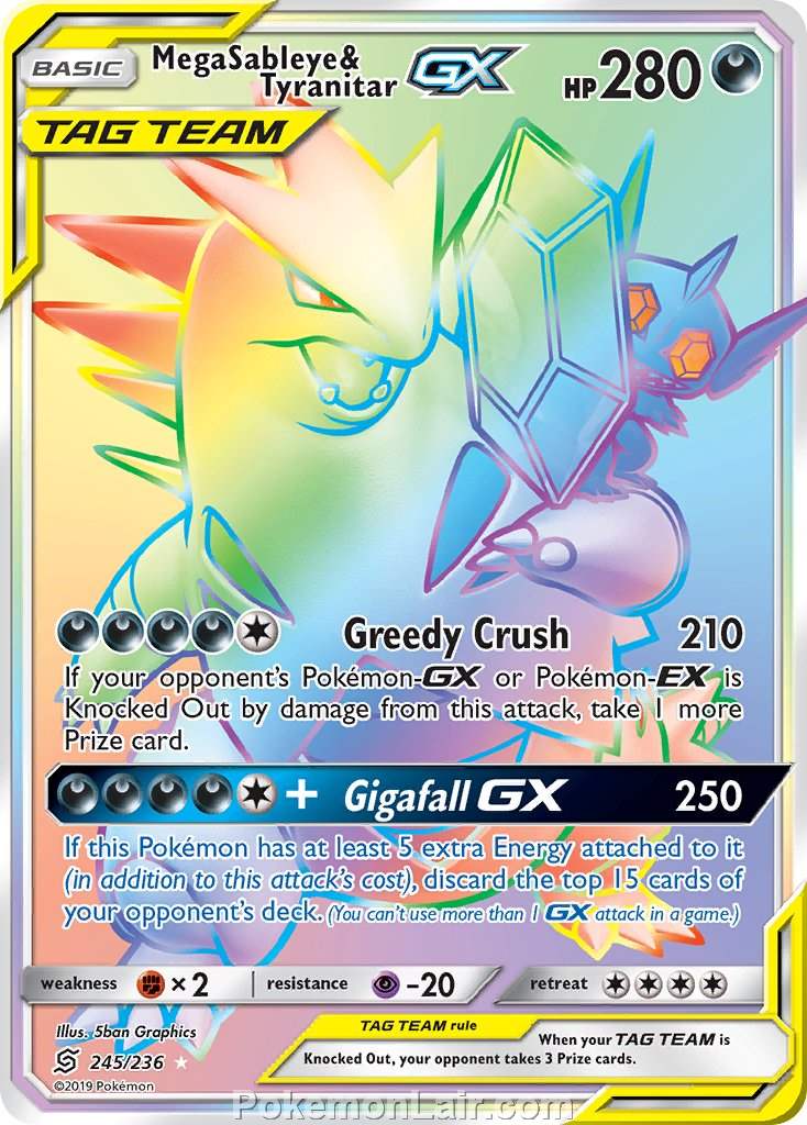 2019 Pokemon Trading Card Game Unified Minds Price List – 245 Mega Sableye Tyranitar GX