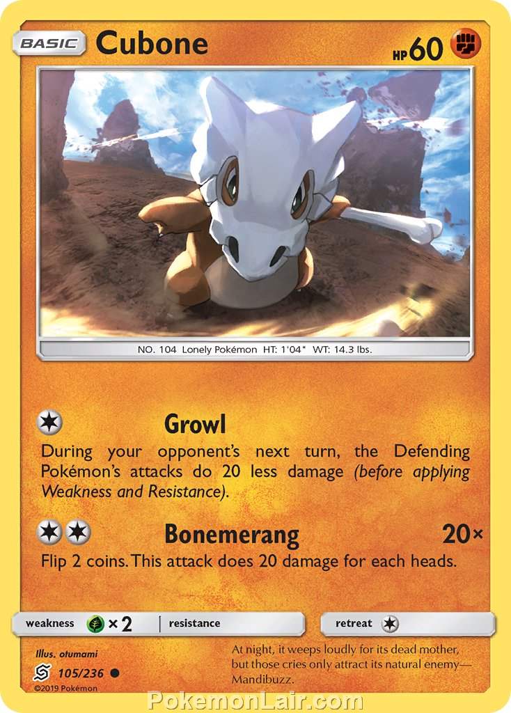 2019 Pokemon Trading Card Game Unified Minds Set – 105 Cubone