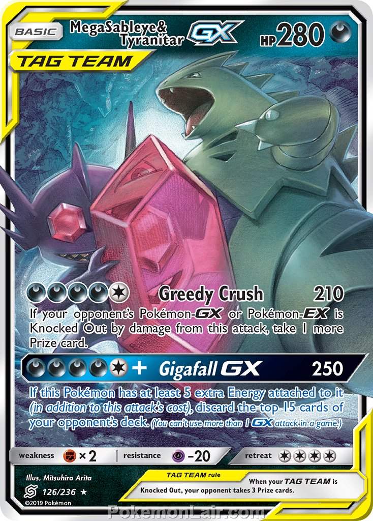 2019 Pokemon Trading Card Game Unified Minds Set – 126 Mega Sableye Tyranitar GX