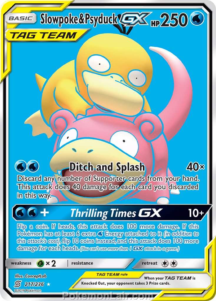 2019 Pokemon Trading Card Game Unified Minds Set – 217 Slowpoke Psyduck GX