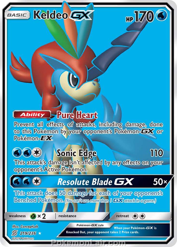 2019 Pokemon Trading Card Game Unified Minds Set – 219 Keldeo GX