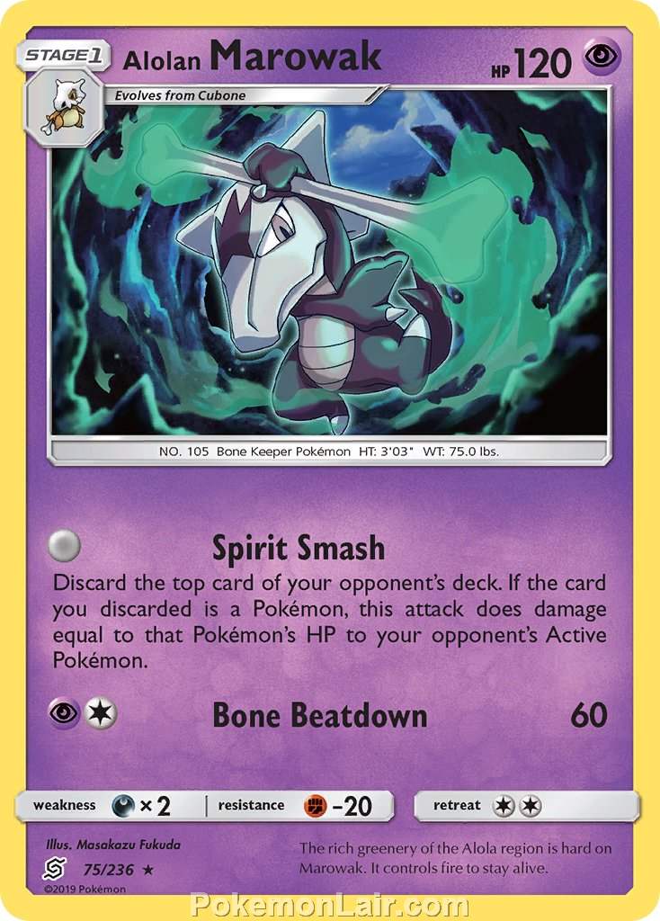 2019 Pokemon Trading Card Game Unified Minds Set – 75 Alolan Marowak