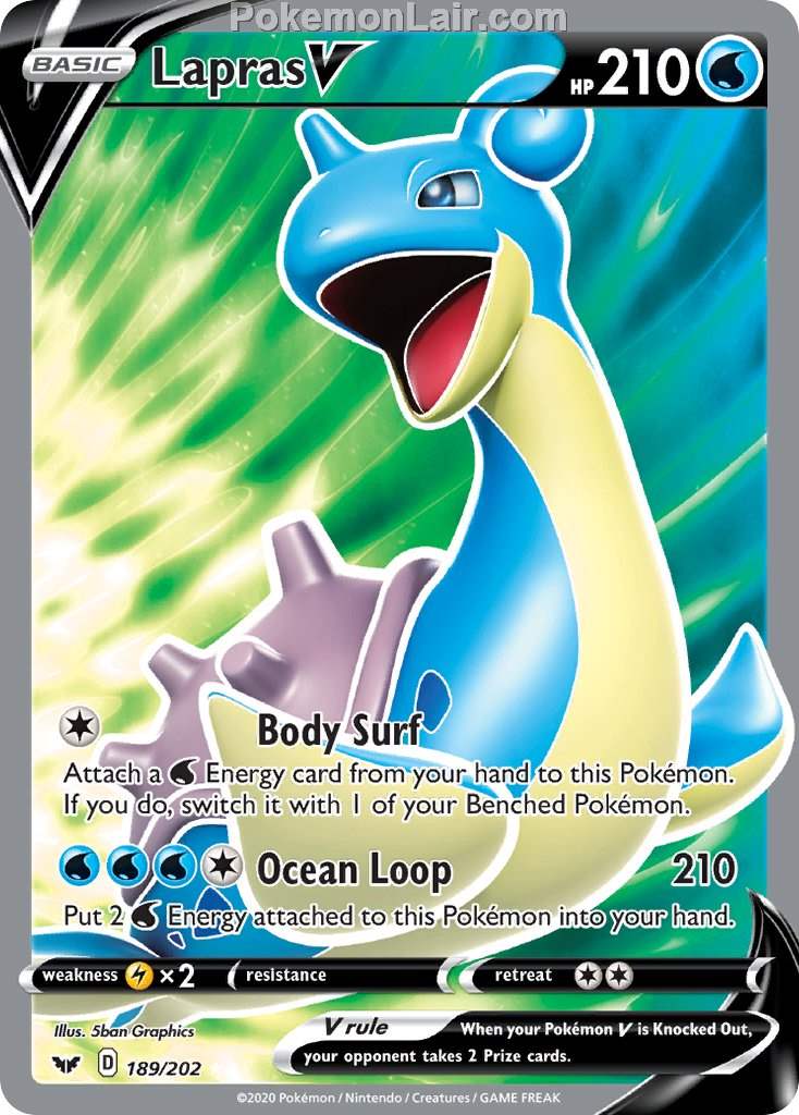 2020 Pokemon Trading Card Game Sword Shield 1st Price List – 189 Lapras V