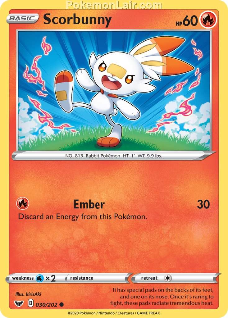 2020 Pokemon Trading Card Game Sword Shield 1st Price List – 30 Scorbunny