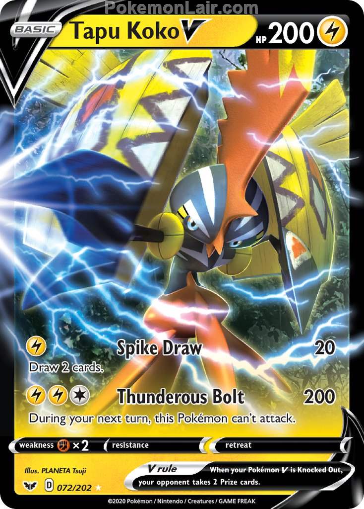 2020 Pokemon Trading Card Game Sword Shield 1st Price List – 72 Tapu Koko V