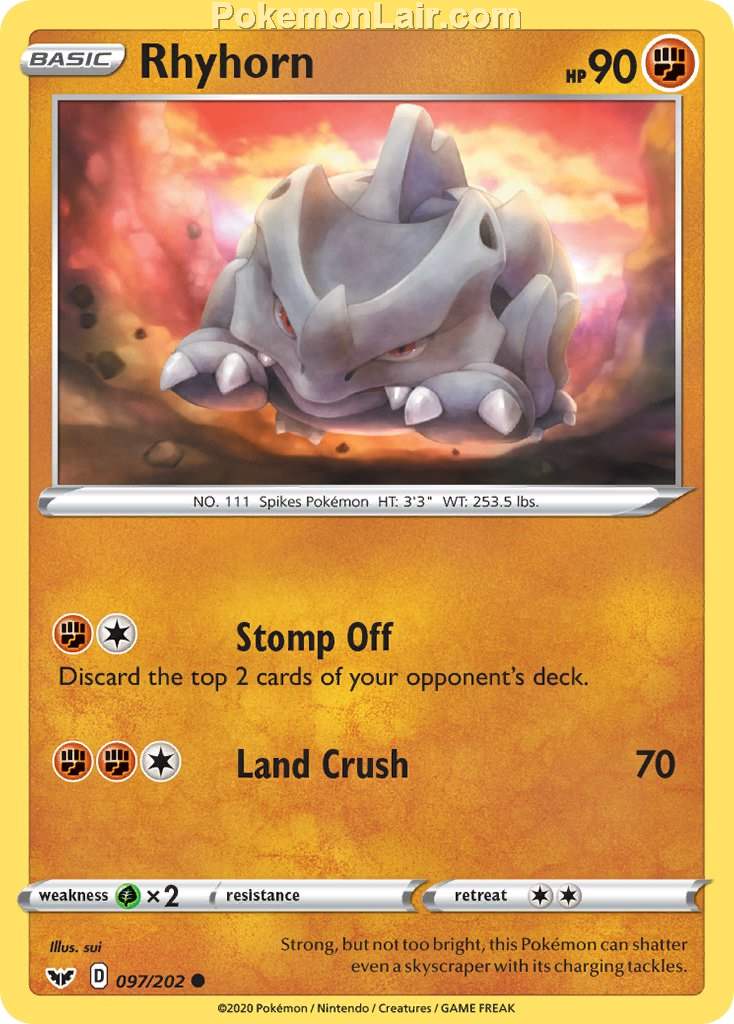 2020 Pokemon Trading Card Game Sword Shield 1st Price List – 97 Rhyhorn