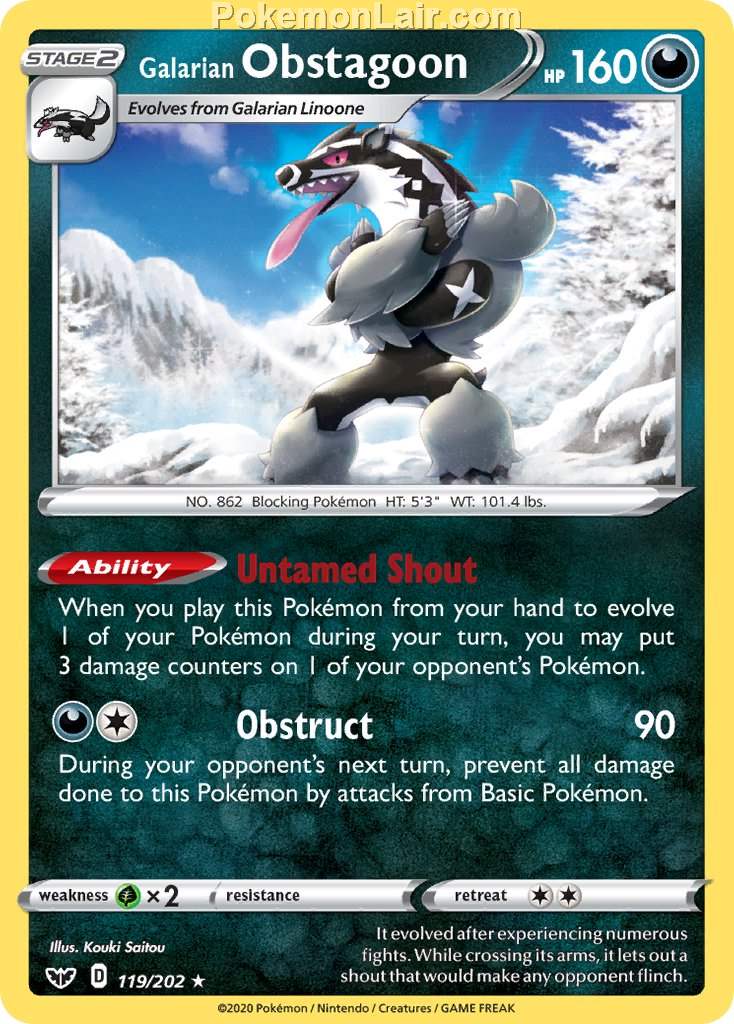 2020 Pokemon Trading Card Game Sword Shield 1st Set List – 119 Galarian Obstagoon