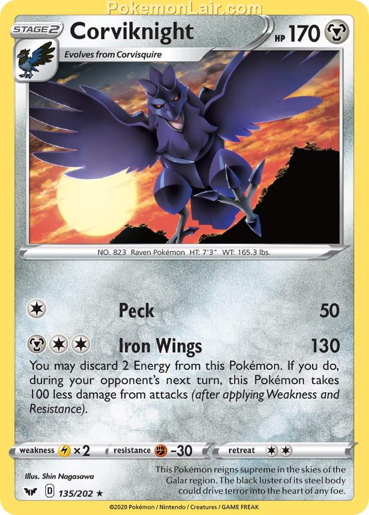 2020 Pokemon Trading Card Game Sword Shield 1st Set List – 135 Corviknight