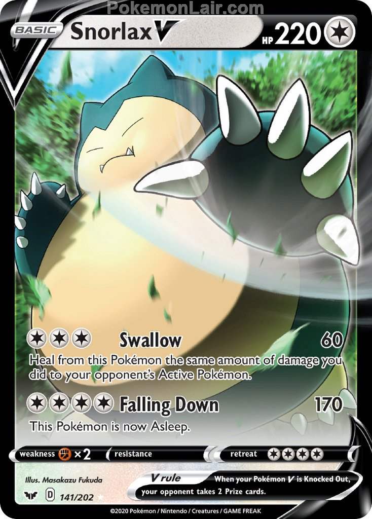 2020 Pokemon Trading Card Game Sword Shield 1st Set List – 141 Snorlax V