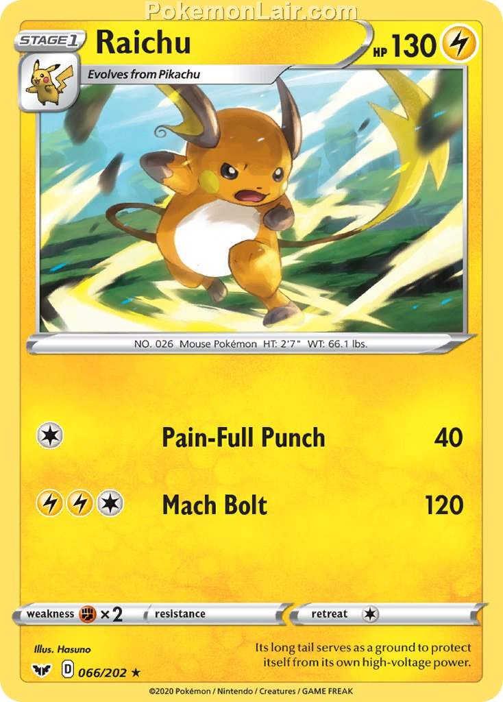 2020 Pokemon Trading Card Game Sword Shield 1st Set List – 66 Raichu