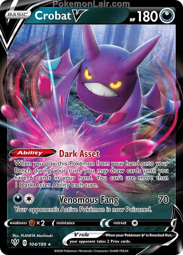 2020 Pokemon Trading Card Game Sword Shield – Darkness Ablaze Set List – 104 Crobat V