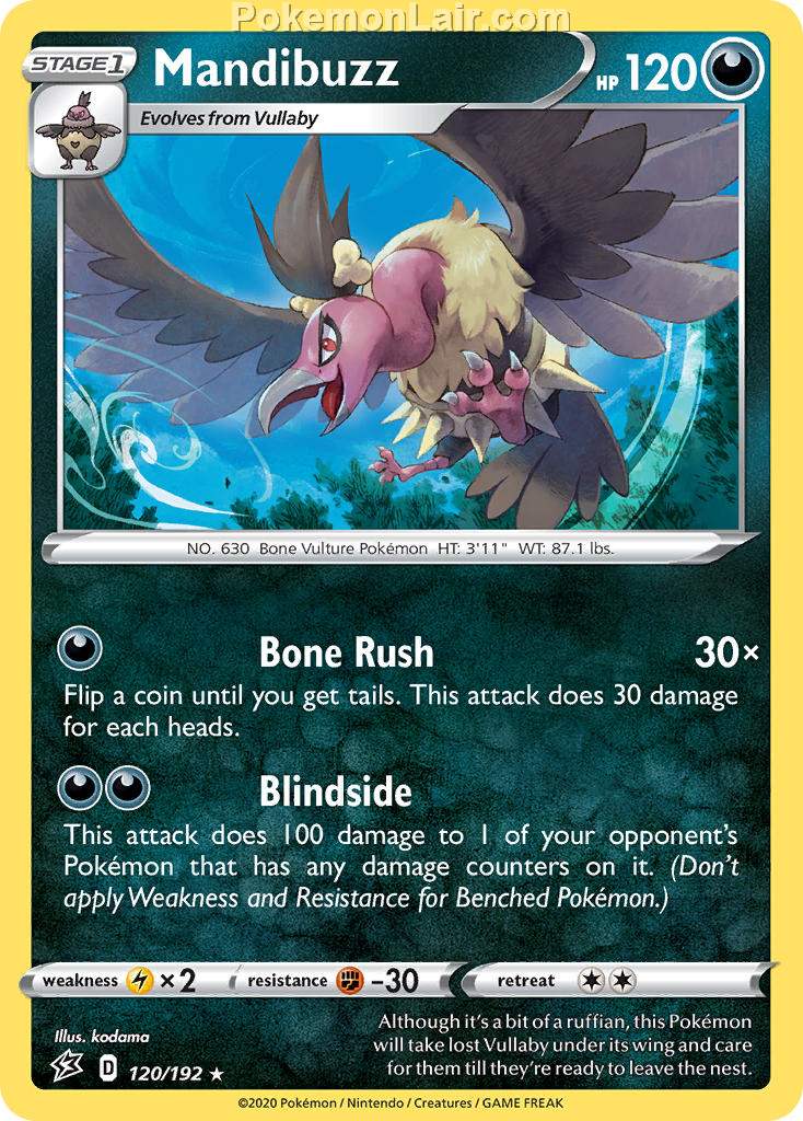 2020 Pokemon Trading Card Game Sword Shield – Rebel Clash Set List – 120 Mandibuzz