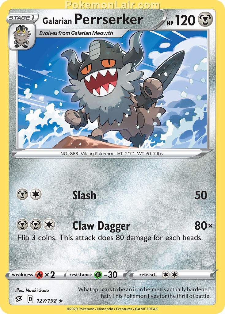 2020 Pokemon Trading Card Game Sword Shield – Rebel Clash Set List – 127 Galarian Perrserker