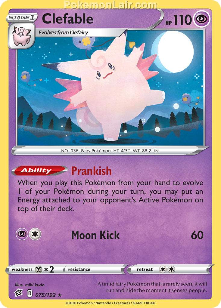 2020 Pokemon Trading Card Game Sword Shield – Rebel Clash Set List – 75 Clefable