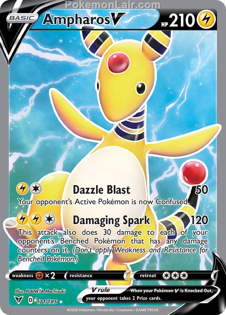 2020 Pokemon Trading Card Game Sword Shield – Vivid Voltage Set List – 171 Ampharos V