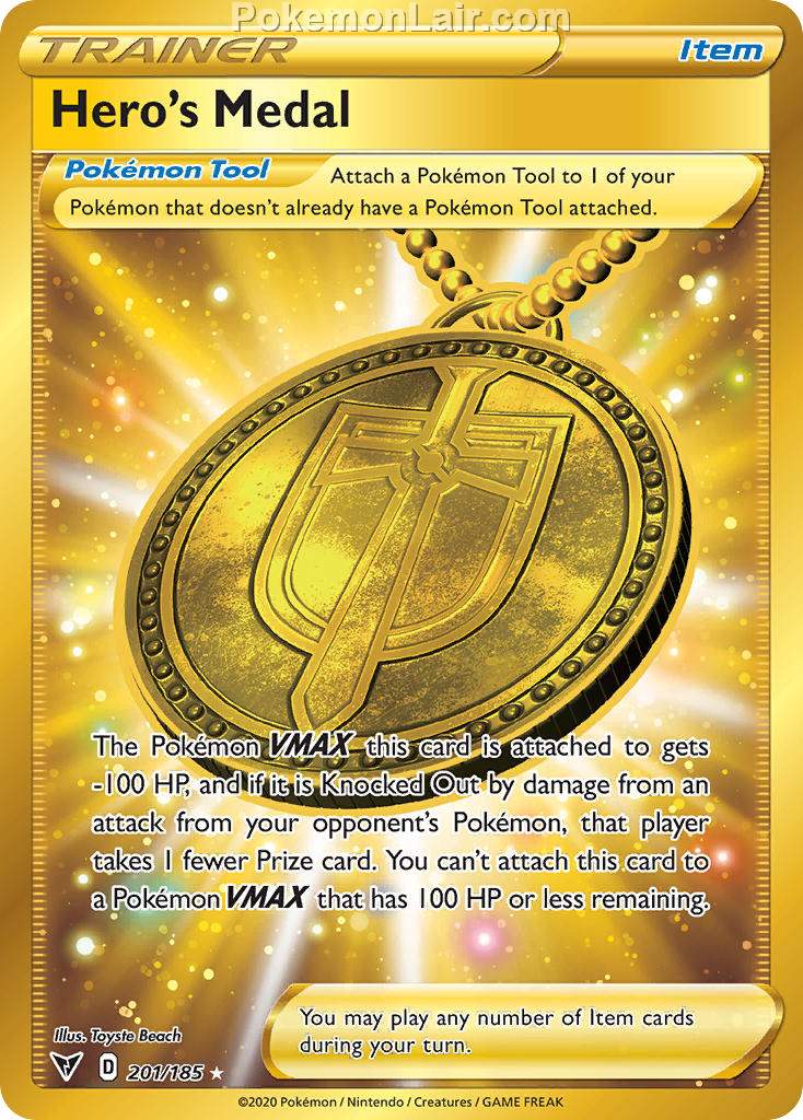 2020 Pokemon Trading Card Game Sword Shield – Vivid Voltage Set List – 201 Heros Medal