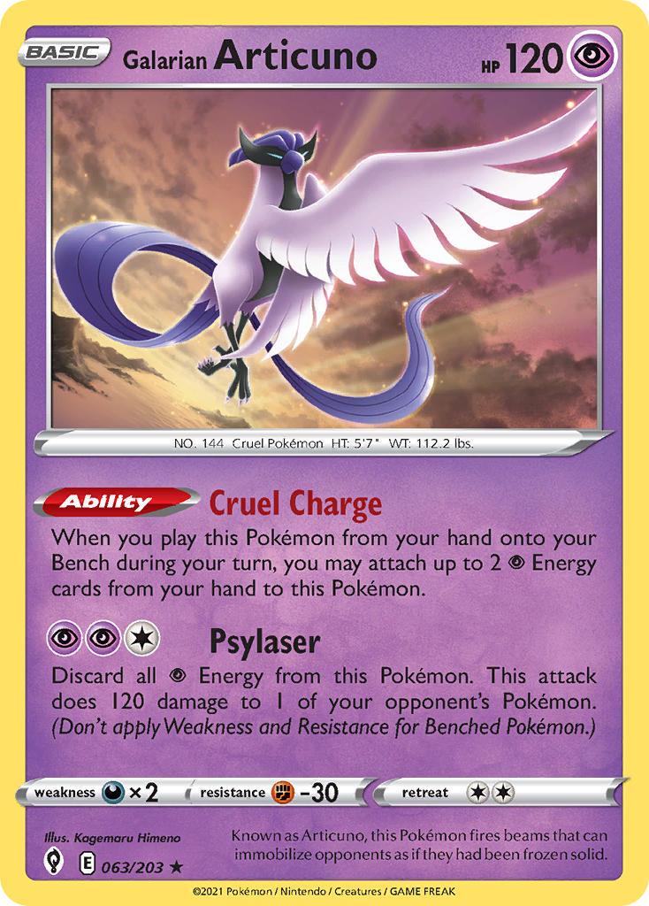 2021 Pokemon Trading Card Game Evolving Skies Set List 063 Galarian Articuno