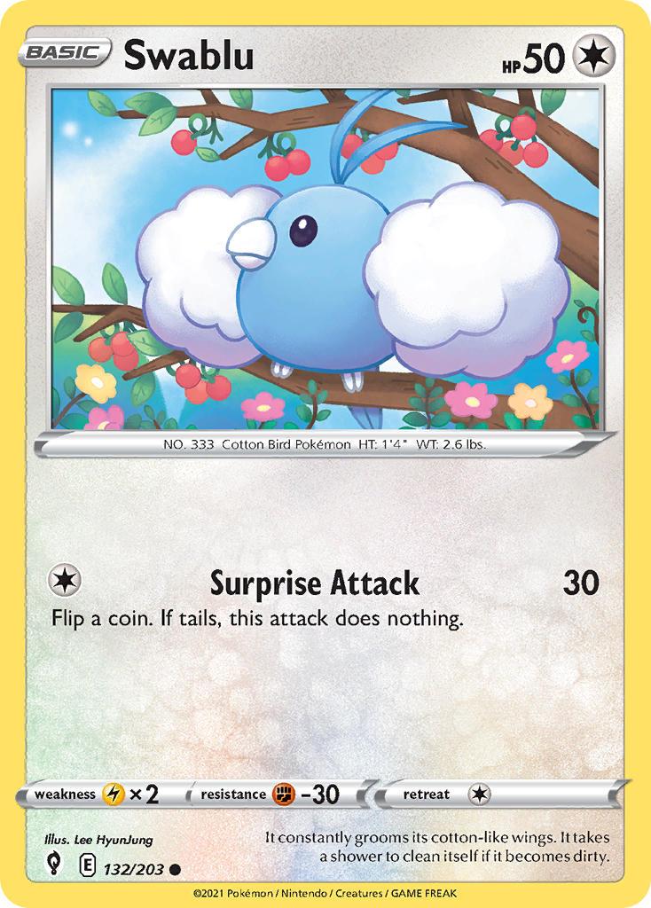 2021 Pokemon Trading Card Game Evolving Skies Set List 132 Swablu