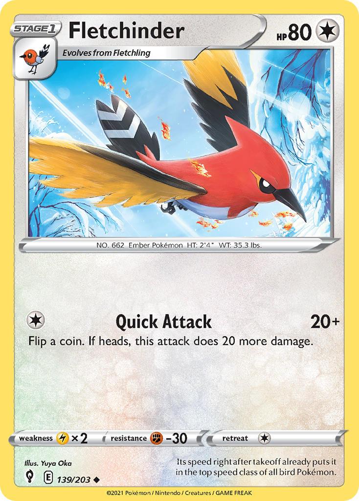 2021 Pokemon Trading Card Game Evolving Skies Set List 139 Fletchinder