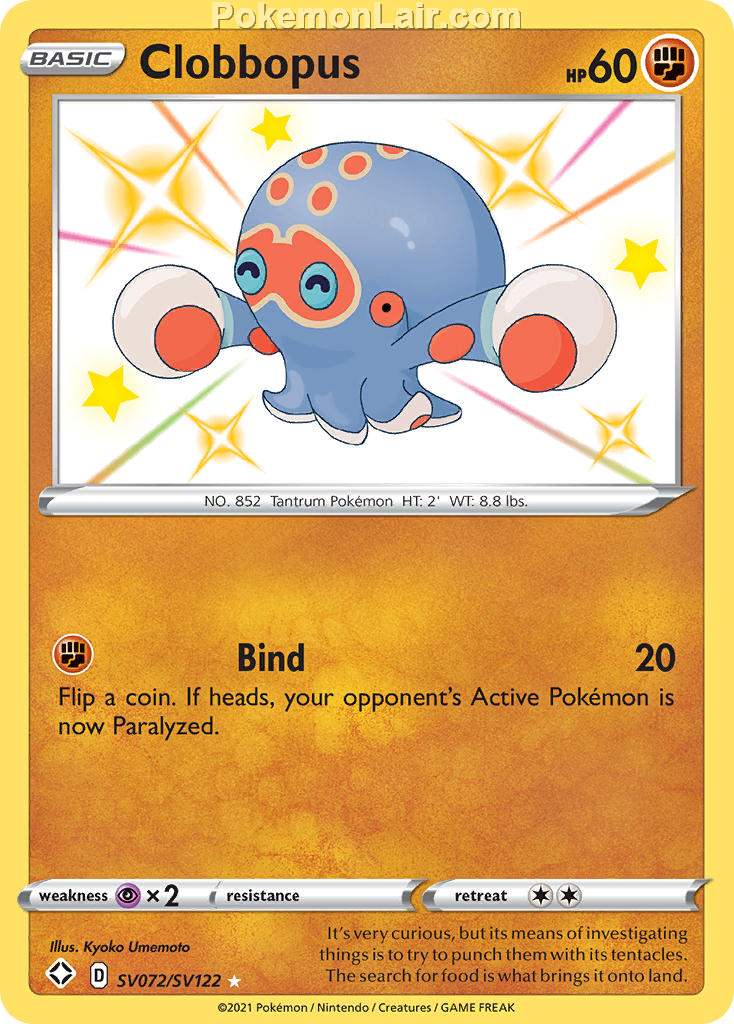 2021 Pokemon Trading Card Game Shining Fates Price List – SV072 Clobbopus