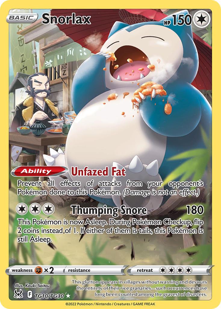 2022 Pokemon Trading Card Game Lost Origin Set List TG10 Snorlax