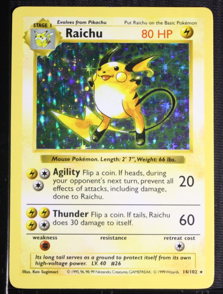 1999 Pokemon Game 14 Raichu Holo Shadowless Front a